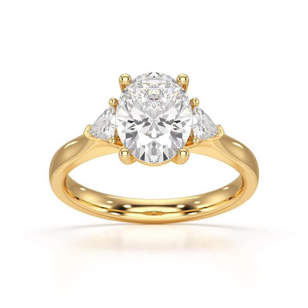 Oval Trilogy Engagement Ring with Trillion side stone