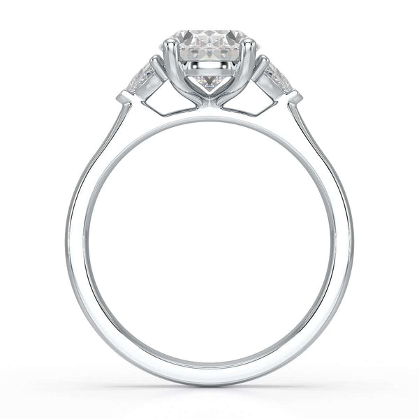 Oval Trilogy Engagement Ring with Trillion side stone