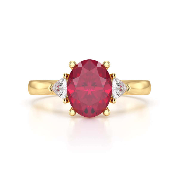 Ruby trilogy with trillion cut side diamond Dress ring