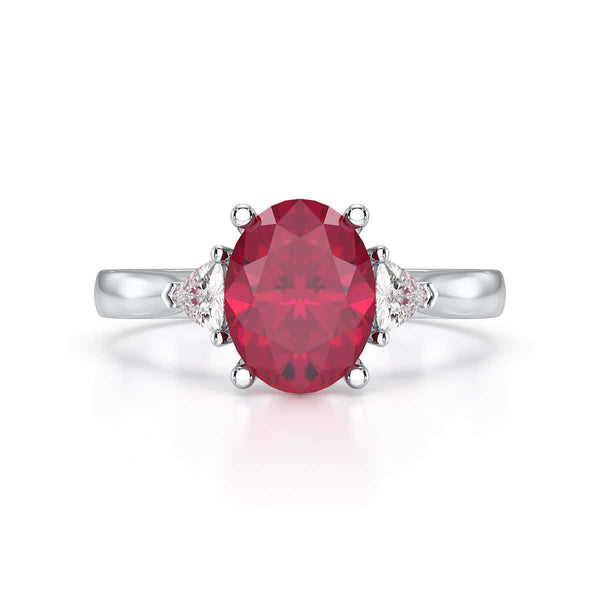 Ruby trilogy with trillion cut side diamond Dress ring