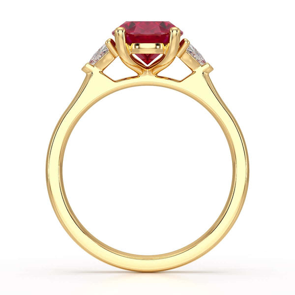 Ruby trilogy with trillion cut side diamond Dress ring