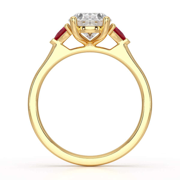 Oval trilogy engagement ring with trillion shape ruby