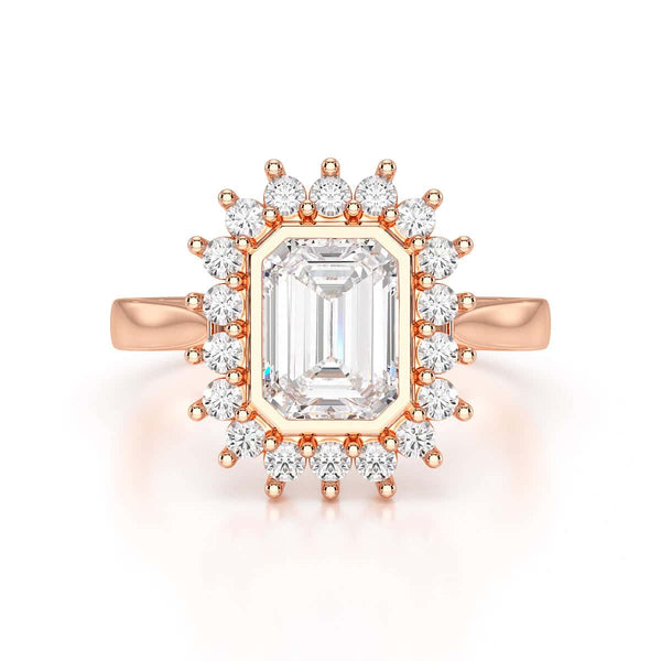 18ct Gold Emerald Cut Halo Diamond Engagement Ring