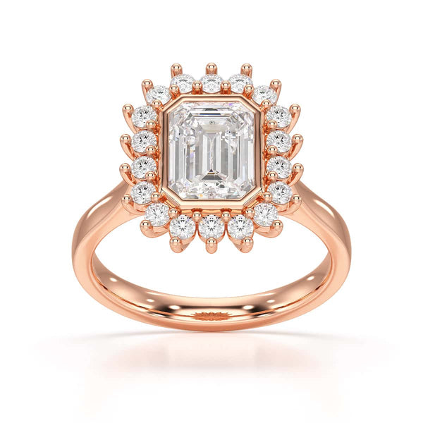 18ct Gold Emerald Cut Halo Diamond Engagement Ring