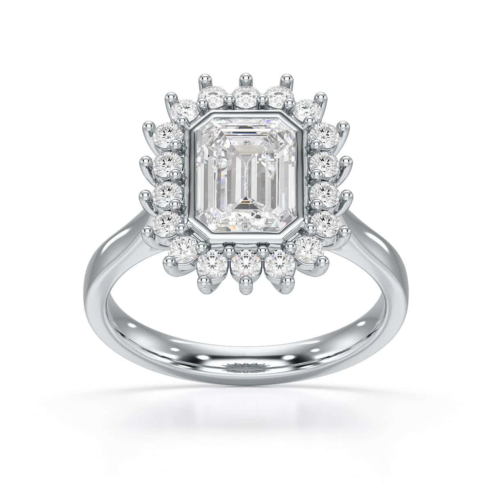 18ct Gold Emerald Cut Halo Diamond Engagement Ring