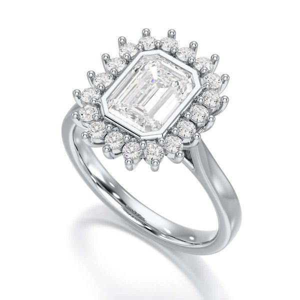 18ct Gold Emerald Cut Halo Diamond Engagement Ring