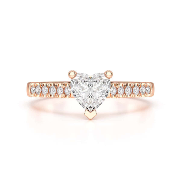 Diamond Engagement Ring- Heart Shaped Solitaire Diamond Set Shoulders
