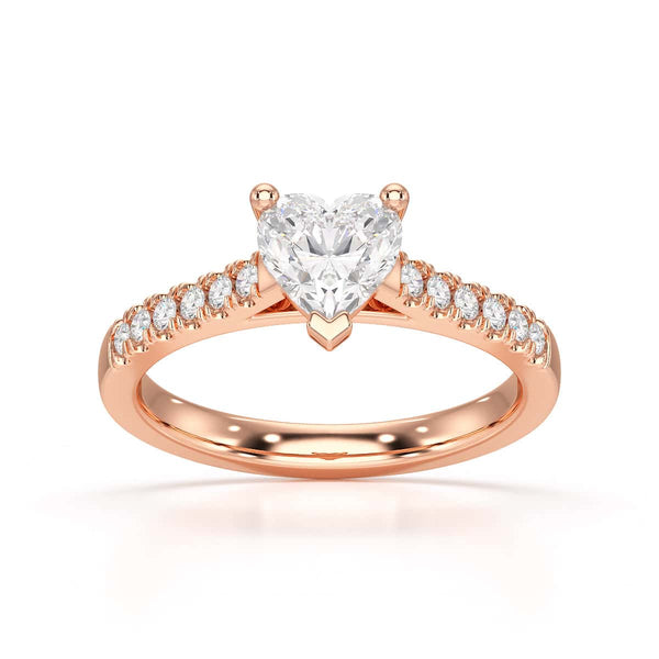 Diamond Engagement Ring- Heart Shaped Solitaire Diamond Set Shoulders