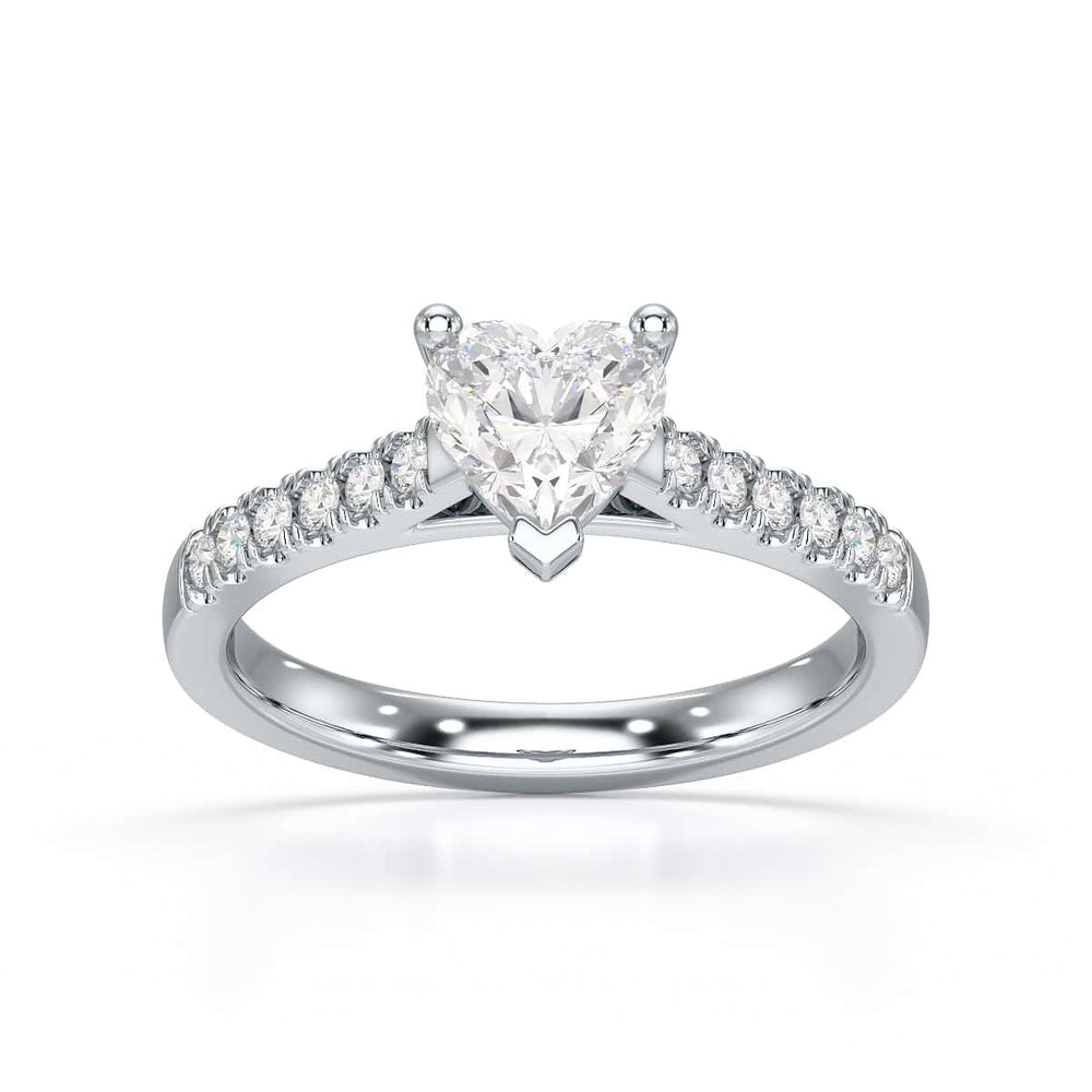 Diamond Engagement Ring- Heart Shaped Solitaire Diamond Set Shoulders