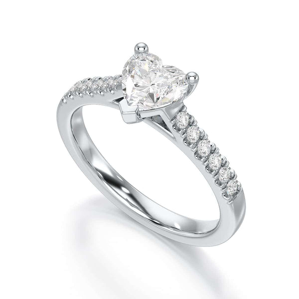 Diamond Engagement Ring- Heart Shaped Solitaire Diamond Set Shoulders