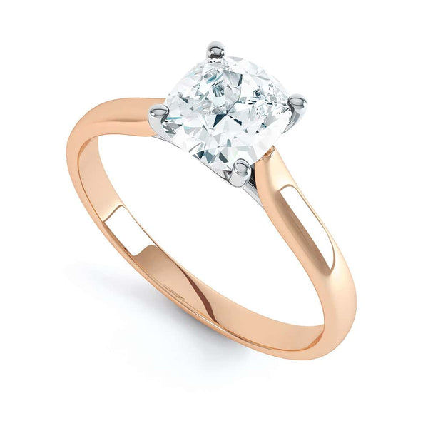 Cushion Cut Centre Stone, 4 claw, Diamond Engagement Ring with Tapered Shoulders