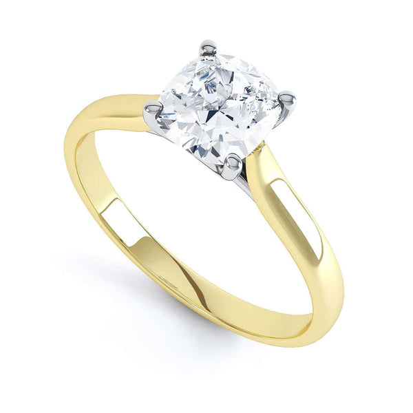 Cushion Cut Centre Stone, 4 claw, Diamond Engagement Ring with Tapered Shoulders