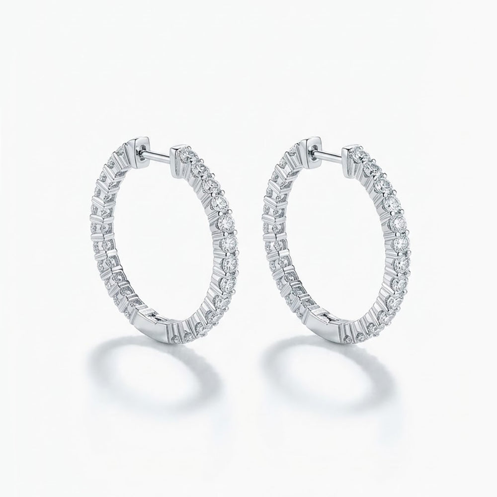 18K White Gold Radiant Inside-Out Diamond Hoop Earrings