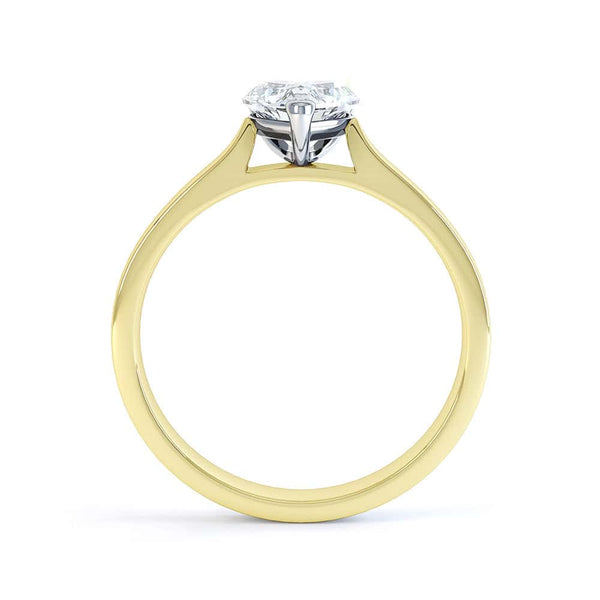 Heart Shaped Solitaire, 3 V-Claws Tapered Shoulders with cathedral setting