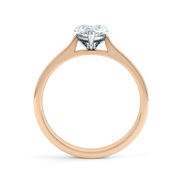 Heart Shaped Solitaire, 3 V-Claws Tapered Shoulders with cathedral setting