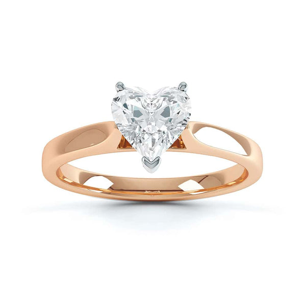 Heart Shaped Solitaire, 3 V-Claws Tapered Shoulders with cathedral setting