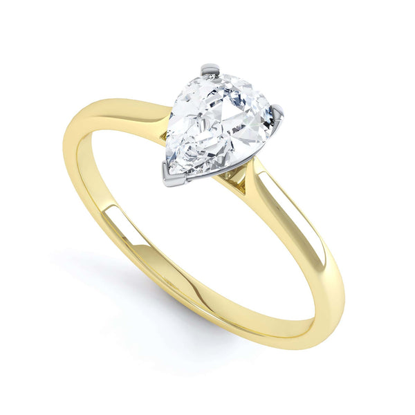 Diamond Solitaire Engagement Ring with Pear Shape Diamond and tapered point shoulders
