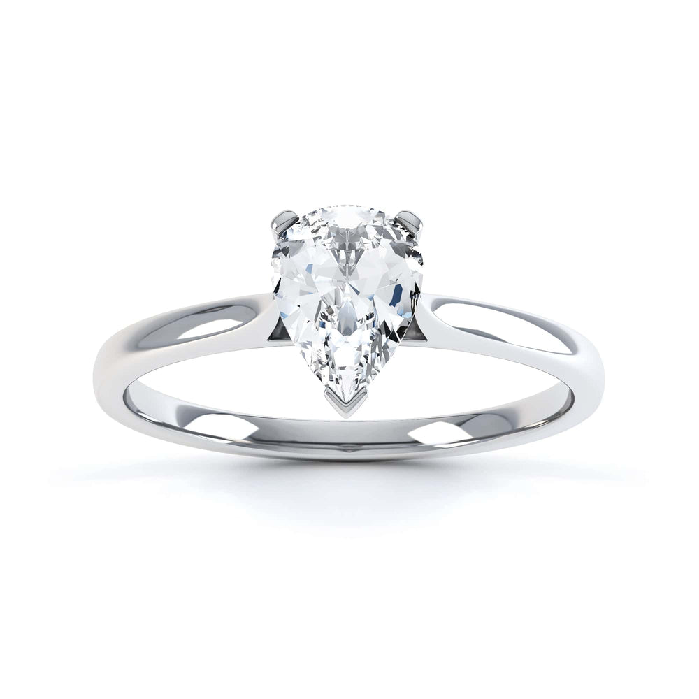 Diamond Solitaire Engagement Ring with Pear Shape Diamond and tapered point shoulders