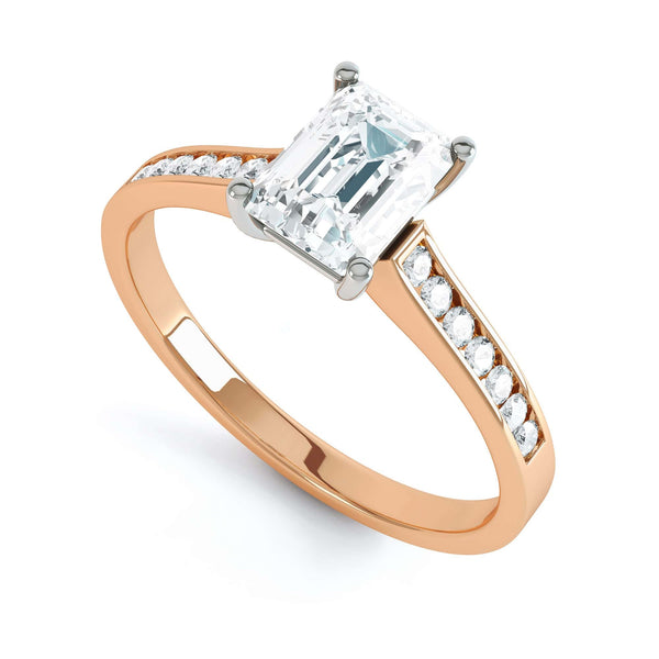 Emerald Cut Diamond Solitaire Engagement Ring With Diamond Shoulders