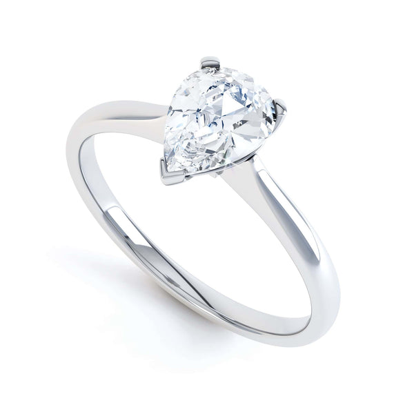 Diamond Solitaire Engagement Ring with a Pear Shape Diamond with a Knife Edge shoulders