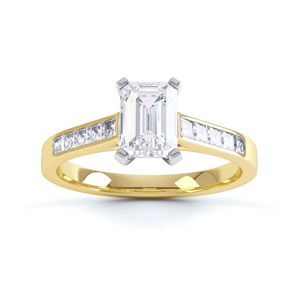 Emerald Cut Diamond Solitaire Engagement Ring With Diamond Shoulders