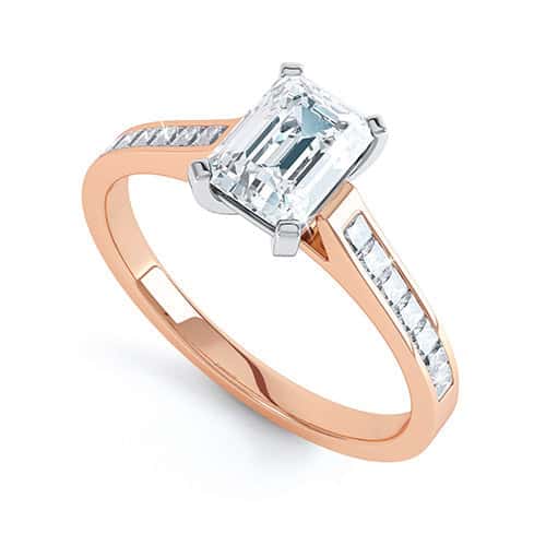 Emerald Cut Diamond Solitaire Engagement Ring with Diamond Shoulders