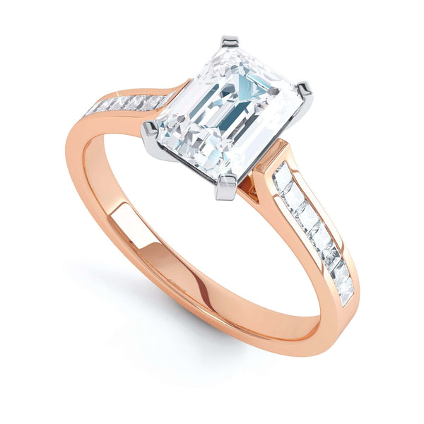 Emerald Cut Diamond Solitaire Engagement Ring with diamond shoulders