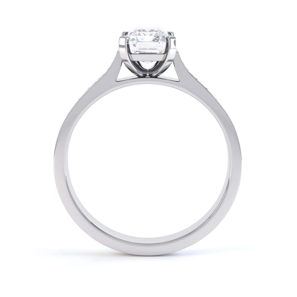 Emerald Cut Diamond Solitaire Engagement Ring with diamond shoulders