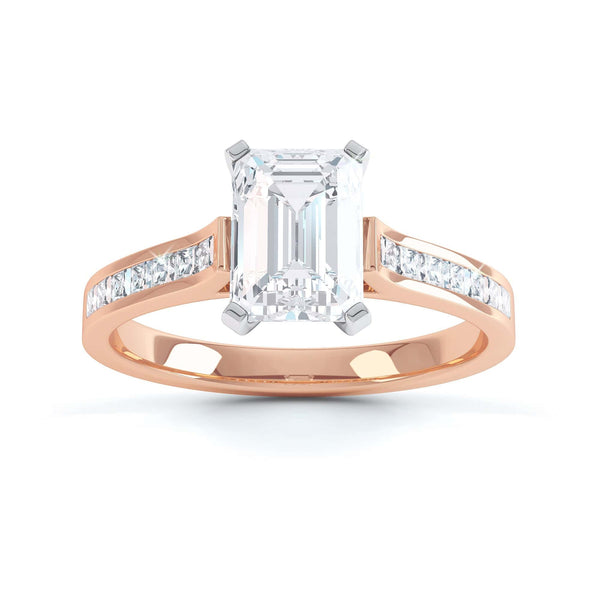 Emerald Cut Diamond Solitaire Engagement Ring with diamond shoulders