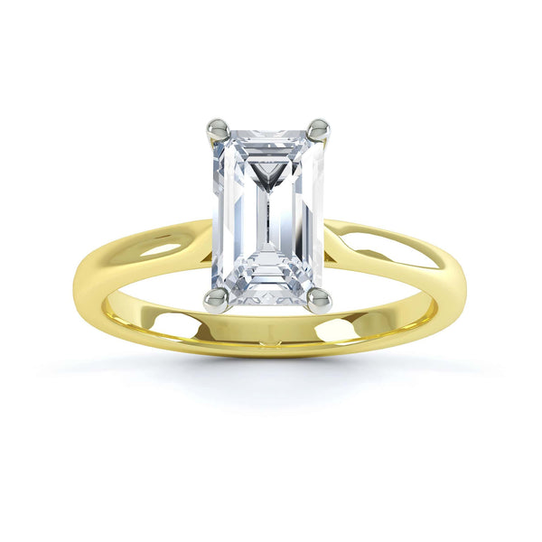 Diamond Engagement Ring- Emerald Corner Claw Tapered Shoulders