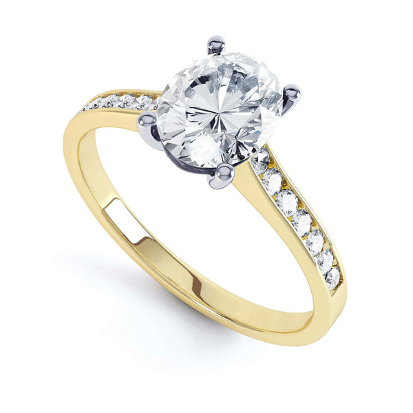 Diamond Engagement Ring Oval Centre Stone With Diamond Shoulders, Channel Set Shank
