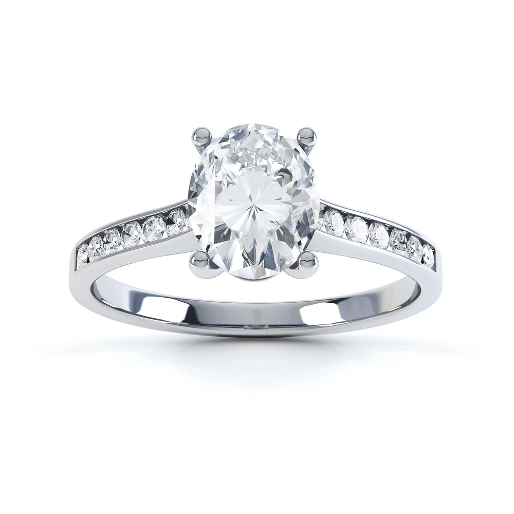 Diamond Engagement Ring Oval Centre Stone With Diamond Shoulders, Channel Set Shank