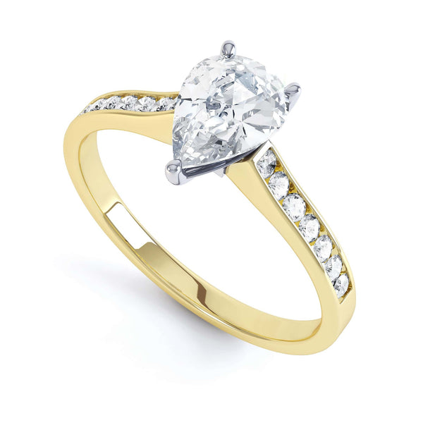 Diamond Engagement Ring- Pear Shaped, three claws Solitaire With Channel set