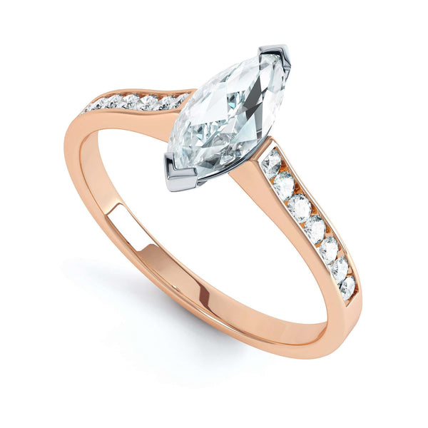 Marquise Cut Centre Stone, Two V claw, Diamond Engagement Ring with Channel set Shoulders