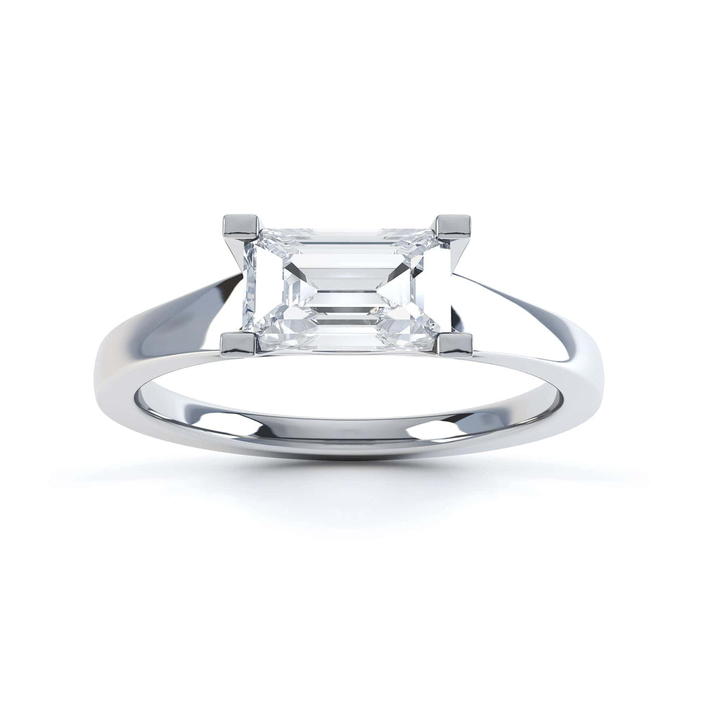 Emerald Cut Diamond Solitaire Engagement Ring with East West Setting