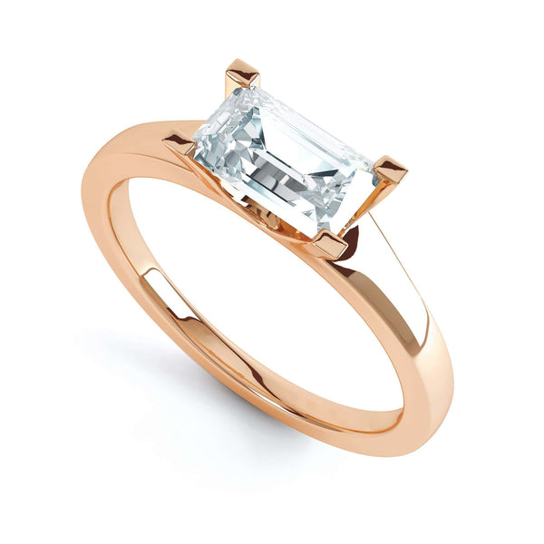Emerald Cut Diamond Solitaire Engagement Ring with East West Setting