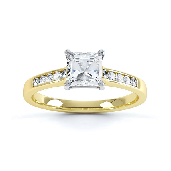 Princess Shaped Solitaire Diamond Set Shoulders
