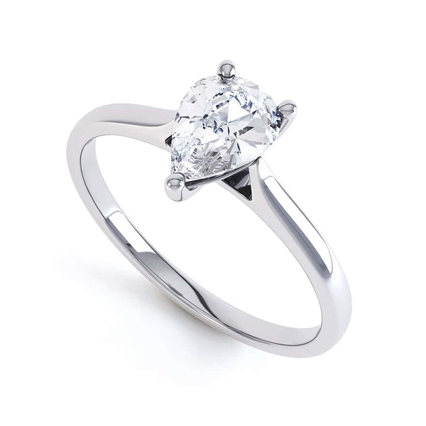 Diamond Solitaire Engagement Ring with a Pear Shape Diamond and Tapered Shoulders