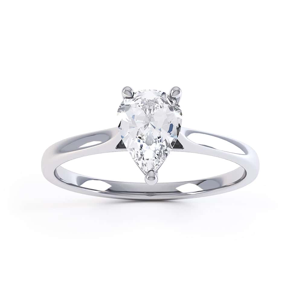 Diamond Solitaire Engagement Ring with a Pear Shape Diamond and Tapered Shoulders