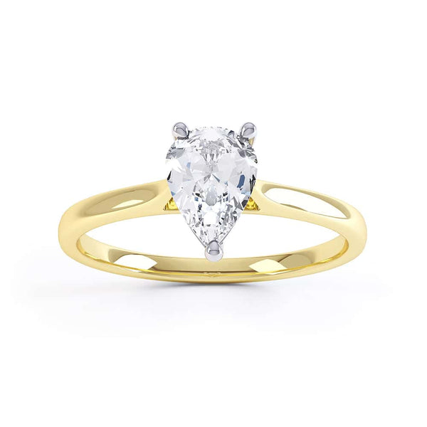 Diamond Solitaire Engagement Ring with a Pear Shape Diamond and Tapered Shoulders