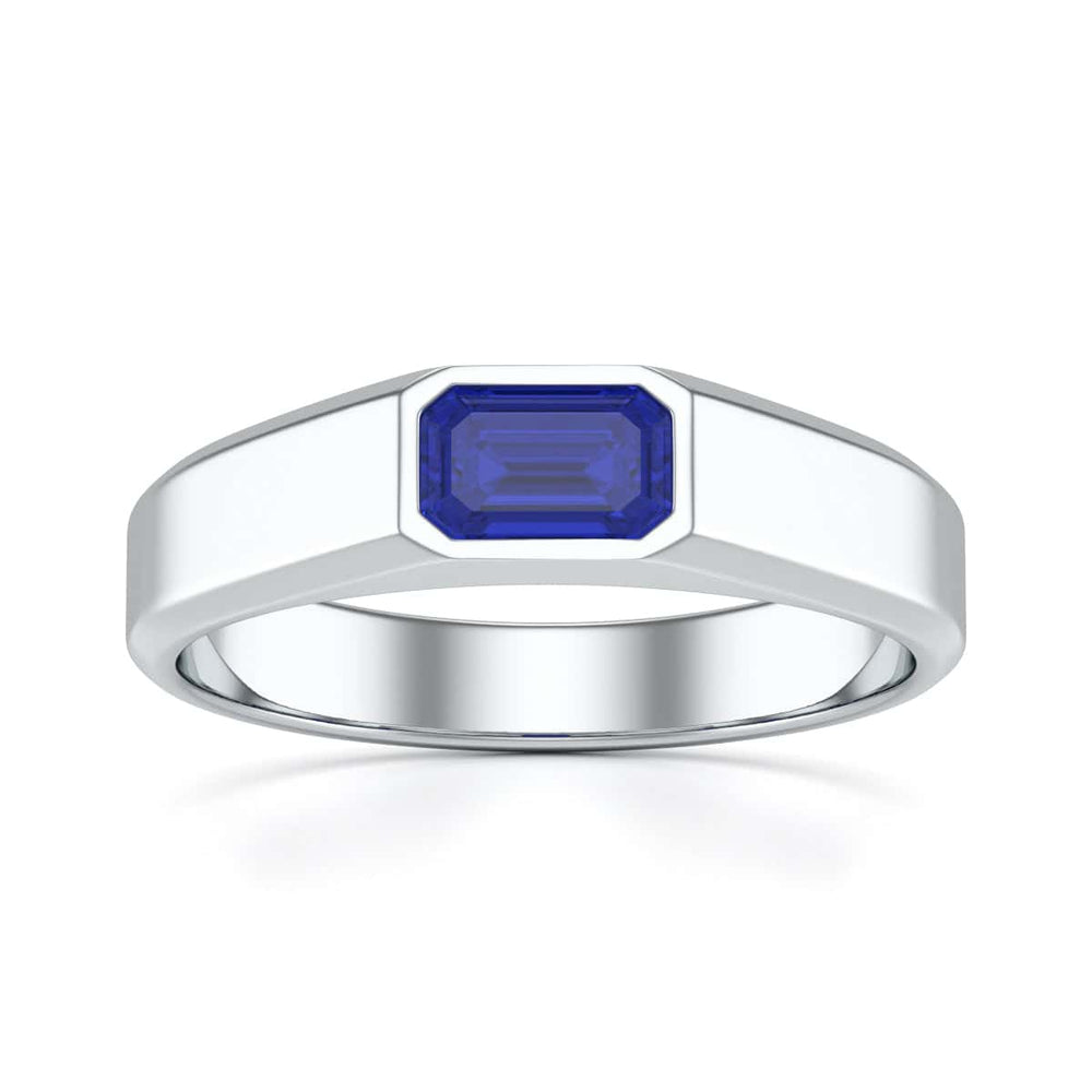 Octagon Shape Blue Sapphire Signet Ring in 18ct Gold and Platinum