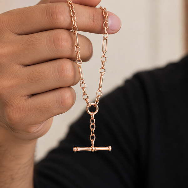 9ct Rose Gold T-Bar Albert Necklace 18"