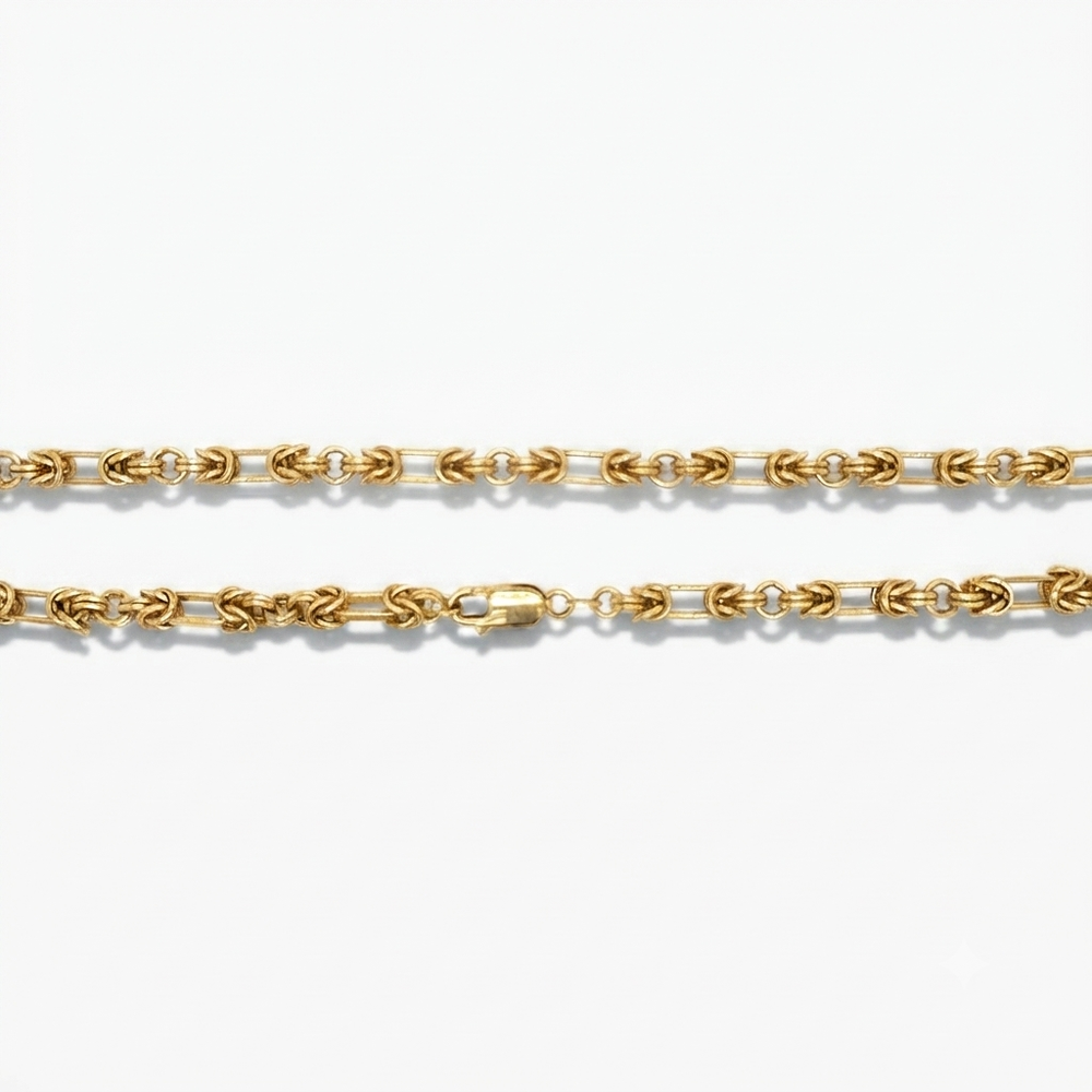 9K Yellow Gold Handcrafted Byzantine Bar Link Chain Necklace