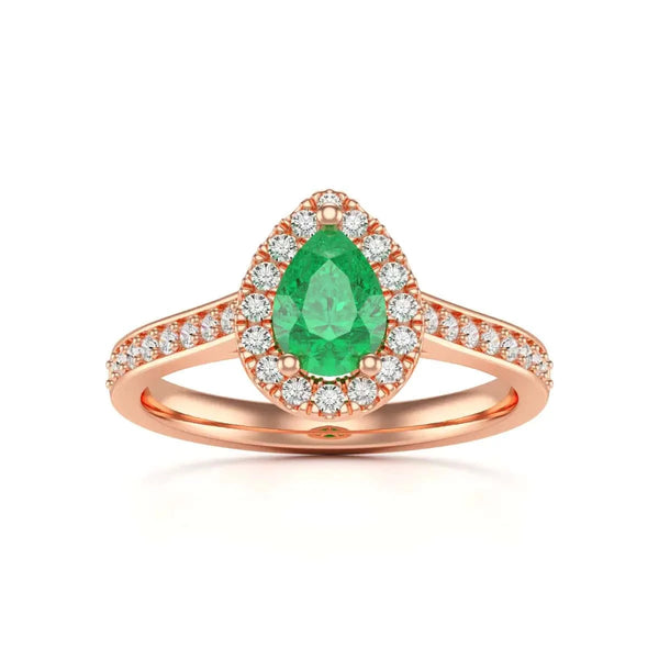 rose Gold Diamond Halo Emerald Engagement Ring