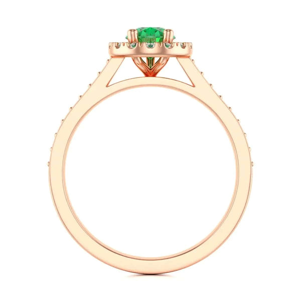 rose Gold Diamond Halo Emerald Engagement Ring