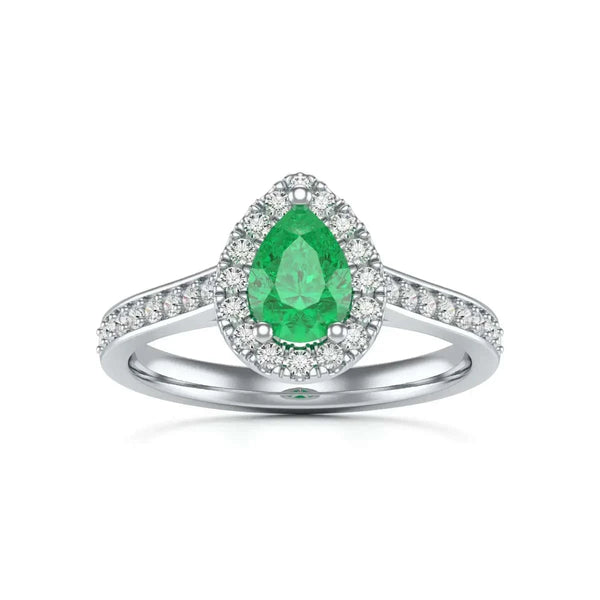 rose Gold Diamond Halo Emerald Engagement Ring