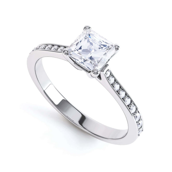 Princess Cut Centre Stone, Four Claw, Parallel Shoulders, Diamond Engagement Ring