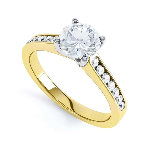 Round Brilliant Cut Centre Stone, Four Claw, Parallel Channel Set Shoulders, Diamond Engagement Ring