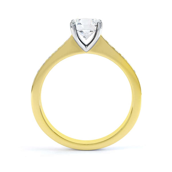 Round Brilliant Cut Centre Stone, Four Claw, Parallel Channel Set Shoulders, Diamond Engagement Ring