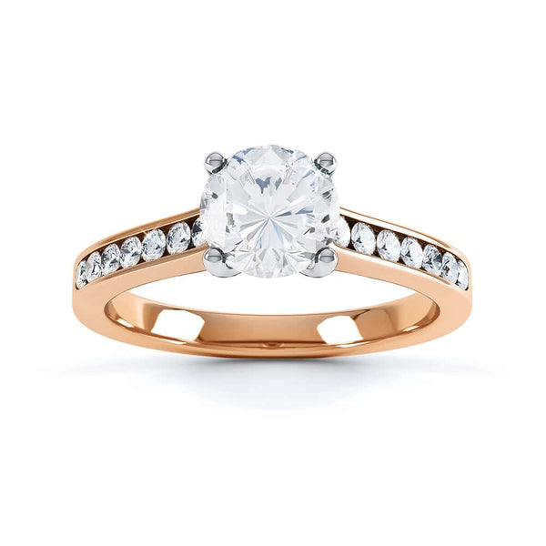 Round Brilliant Cut Centre Stone, Four Claw, Parallel Channel Set Shoulders, Diamond Engagement Ring